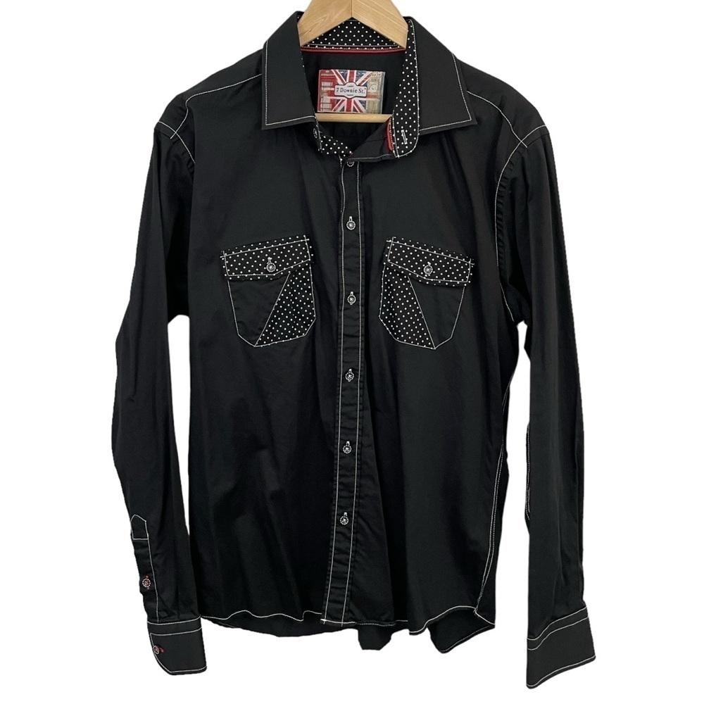7 Downie Street Button Down Shirt Mens 6 Large Black